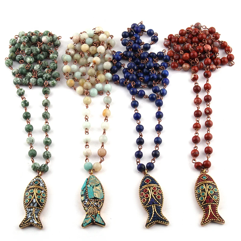 Модные богемные Этнические украшения 6 мм полу драгоценные камни цепочка с розам