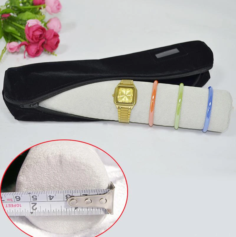 Gray-Black Velvet Jewelry Display Travel Storage Roll Bag Foldable For Watch/Bracelet/Bangle Chain Portable Stand Holder Cases | Украшения