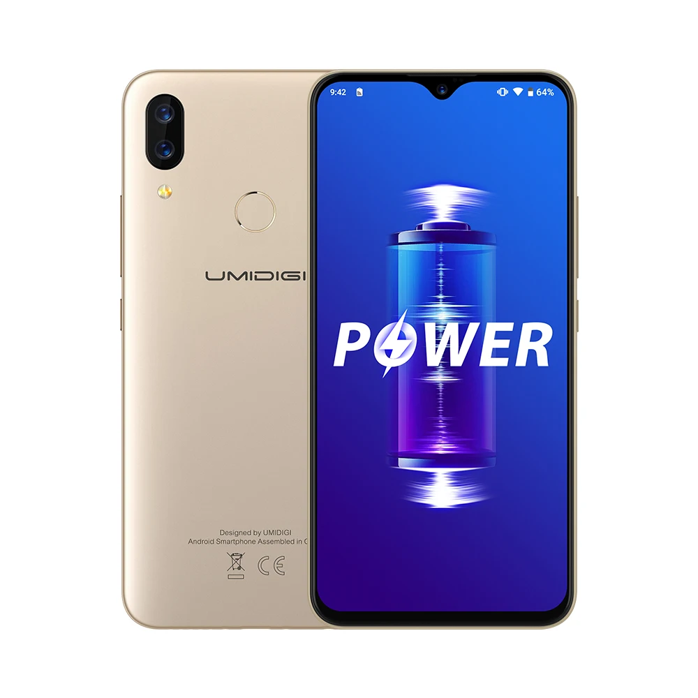 Смартфон UMIDIGI POWER 4G 6 3 дюймов Android 9 0 Helio P35 четыре ядра 4 Гб ОЗУ 64 ПЗУ 5150 МП