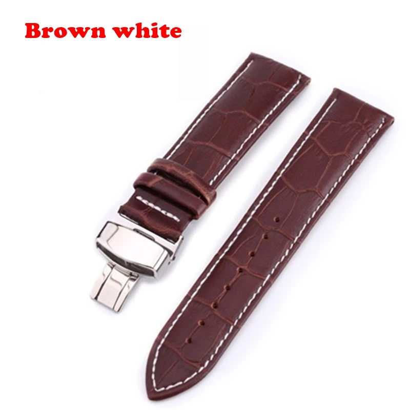 Brown white TEAROKE кожаный ремешок для часов бабочка раскладывающаяся пряжка 12 14 16 18 19 20 мм 22 мм 24 мм Полированная Металлическая Застежка аксессуары для часов - Цвет ремешка: Brown white