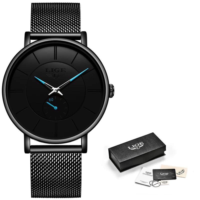 

LIGE Watches Men Top Brand Luxury Fashion Ultra-Thin Mesh Belt Quartz Watch Men Casual Waterproof Sports Watch Relogio Masculino