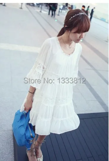 Винтажное кружевное платье с цветочной вышивкой белое повседневное в стиле бохо