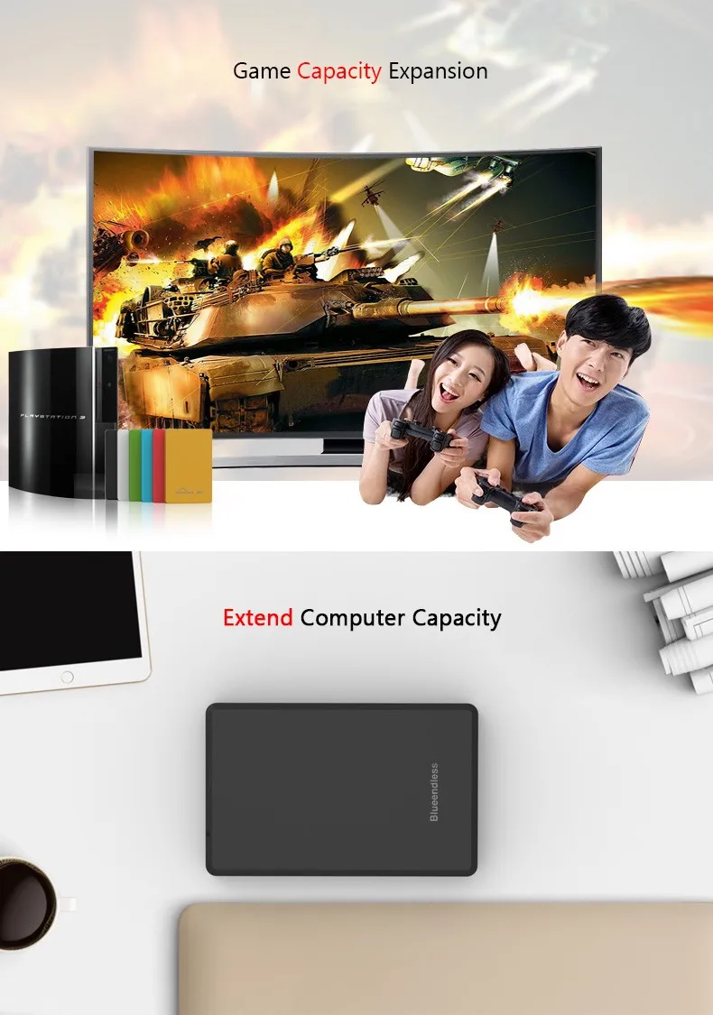 Внешний Мобильный HDD 2000G HDD или 64G/128G/256G SSD USB3.0 Жесткий драйвер пластиковая коробка для переноски sata III 6 Гбит/с 2,5 ''жесткий диск