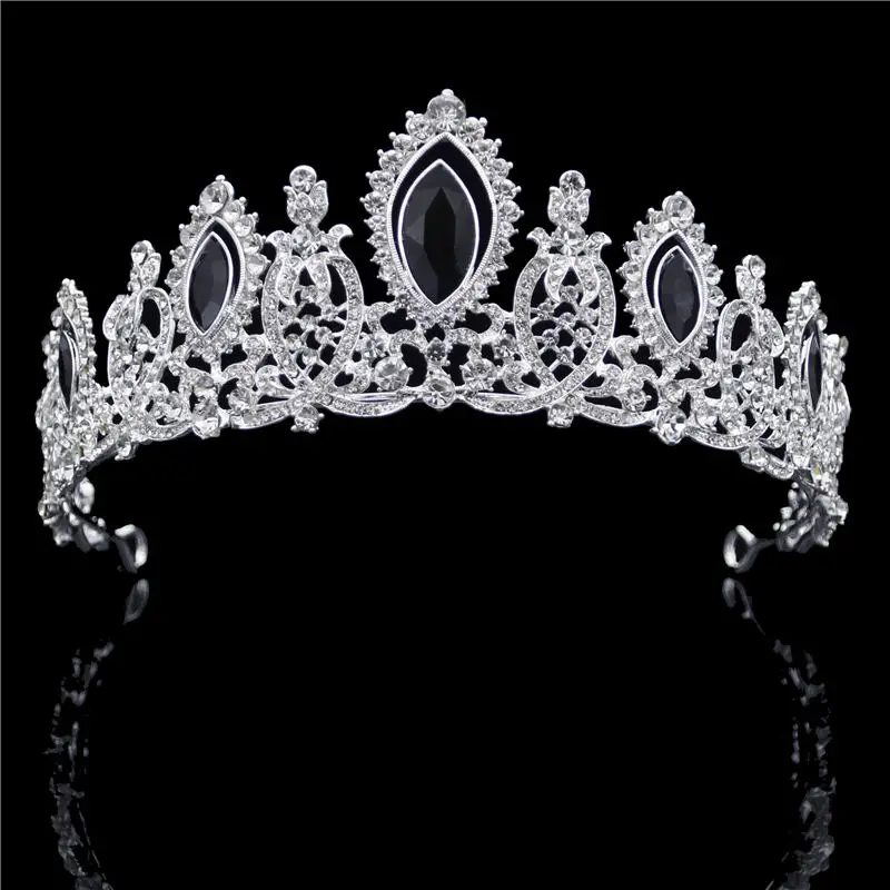 Silver Black Свадебные повязки кристалл диадемы и короны волосы ювелирные изделия для выпускного Свадебные Crown Royal queen свадьба корона аксессуары для волос - Окраска металла: Silver Black