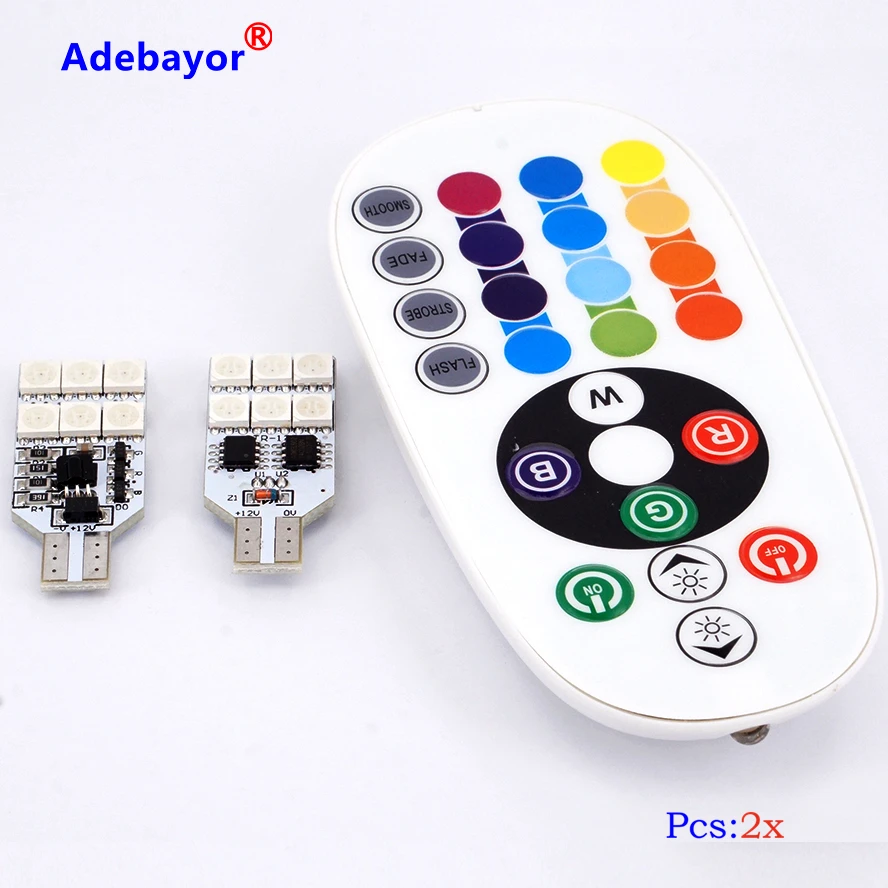 2 x автомобиль новый RGB T10 5050 12SMD красочные с пультом дистанционного управления