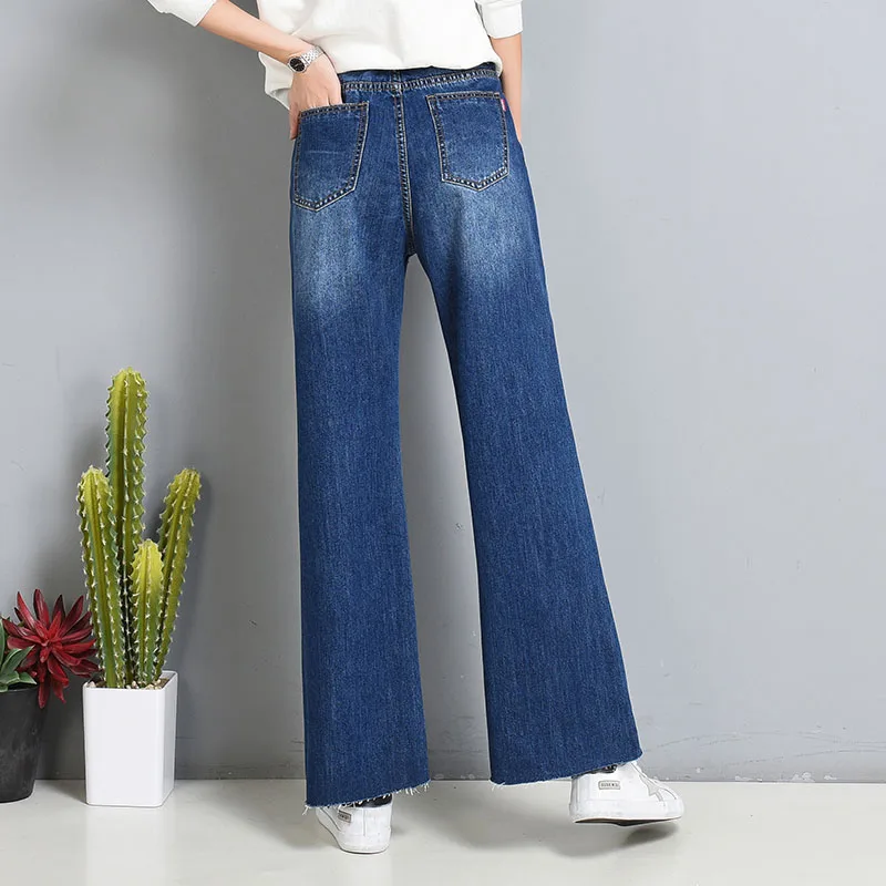 Casual jeans denim plus size cotton blend wide leg pants for women high waist capris autumn spring new fashion loose hdq0701 | Женская