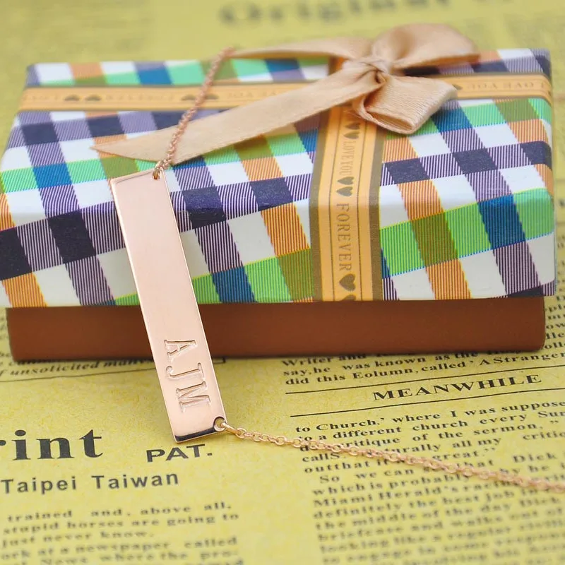 Розовое золото бар с гравировкой 3 инициалы ручной штамп имя пользовательские