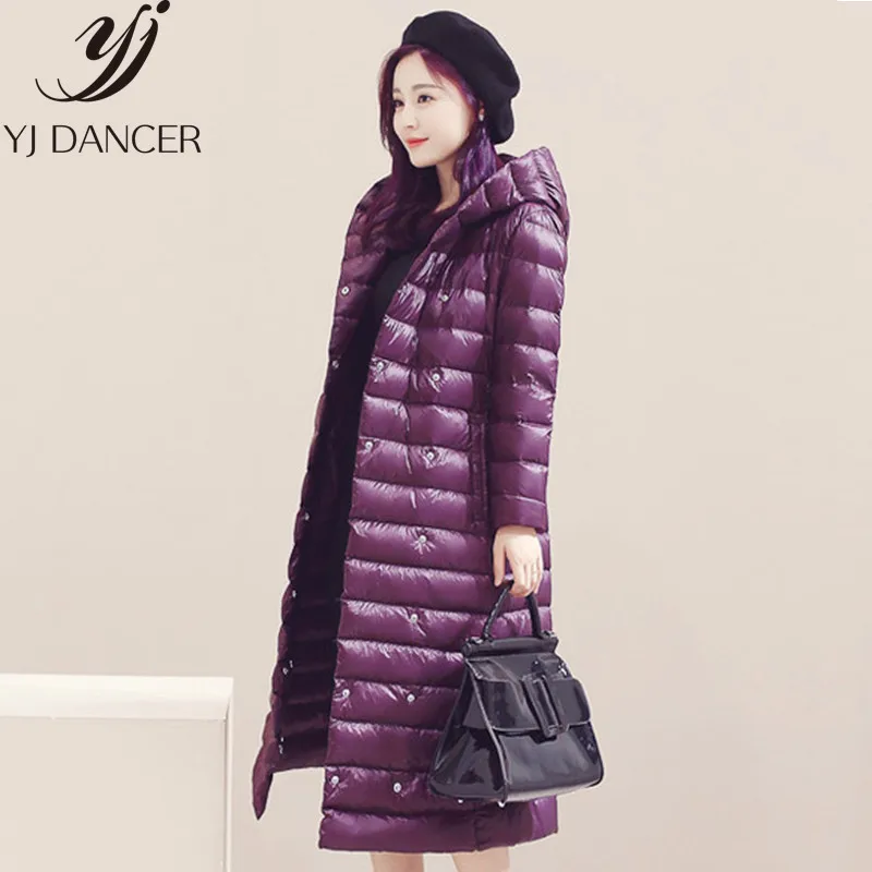 

Winter New 2018 Down Coat Women Solid Color Hooded X-Long White Duck Down Jacket Plus Size Female Outerwear Winter Coat YZH543