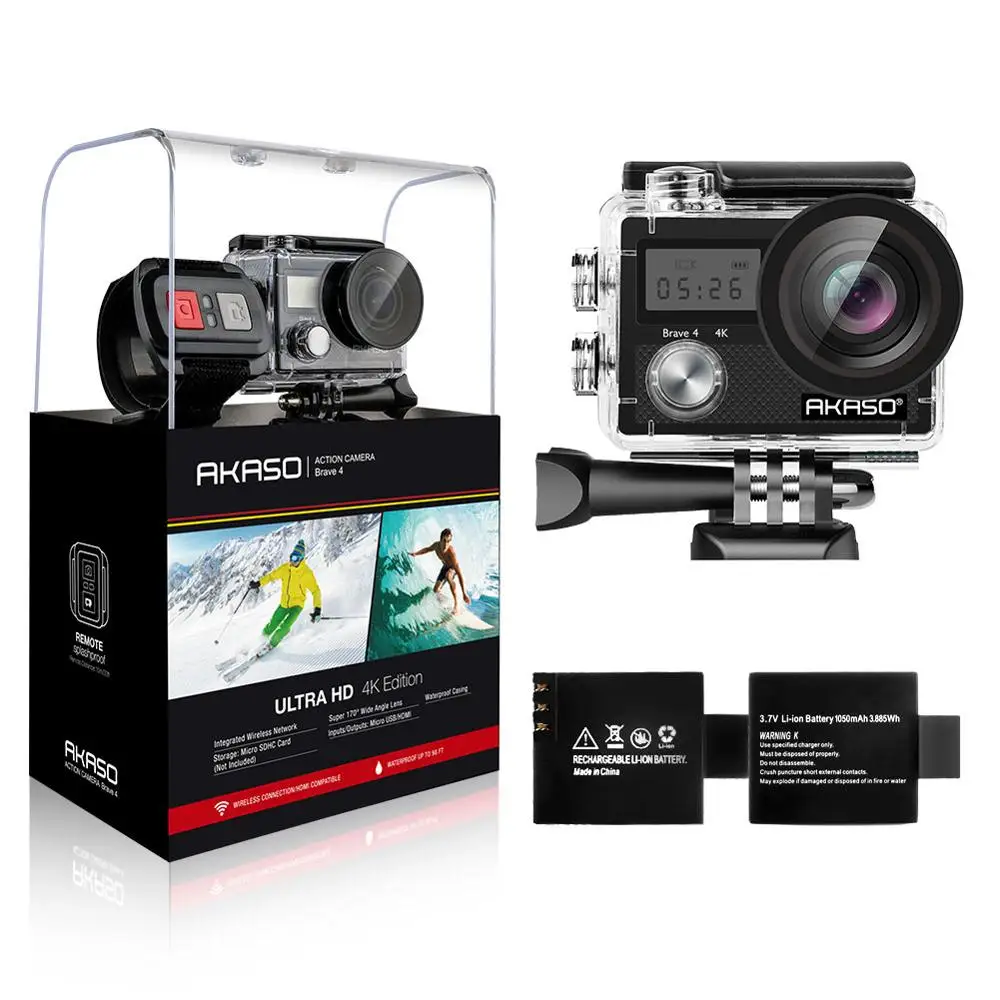 Camera only AKASO Brave 4 4K 20MP WiFi Экшн-камера Ultra HD с EIS 30m подводная Водонепроницаемая камера с дистанционным управлением 5X Zoom подводный Ca - Цвет: Camera only