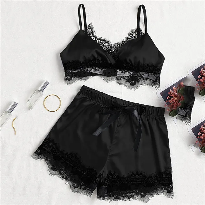 black BOHOWAII женские кружевные пижамы Нижнее белье пикантное белье с бретельками Бралетт и трусики Комплект пижамы - Цвет: black