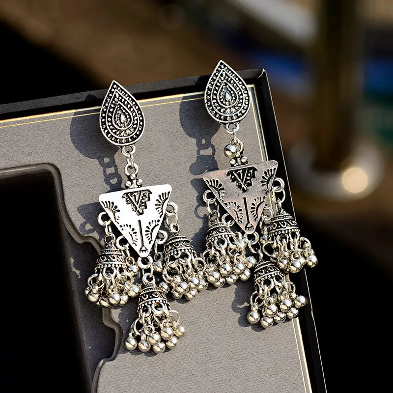 Винтажные треугольные турецкие серьги Jhumka женские золотистые колокольчики