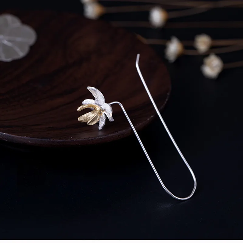 Женские Треугольные Цветочные ушные линии из 100% настоящего серебра 925 пробы