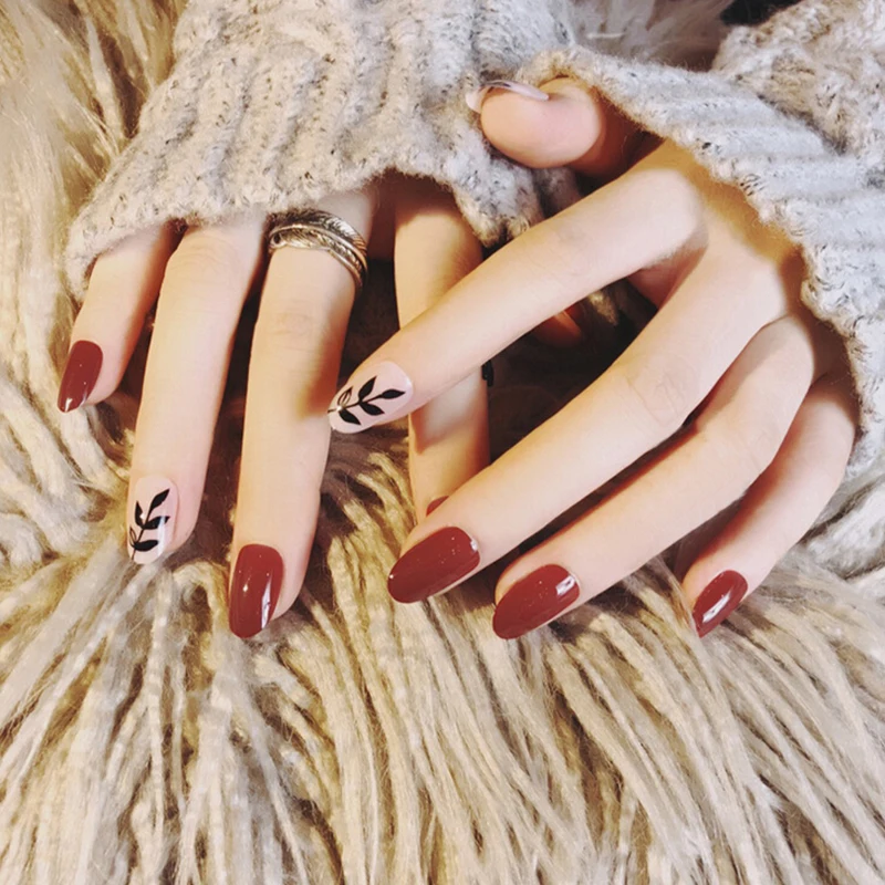 24 шт./компл. простой красный градиент прыжок цвет дизайн готовые поддельные ногти