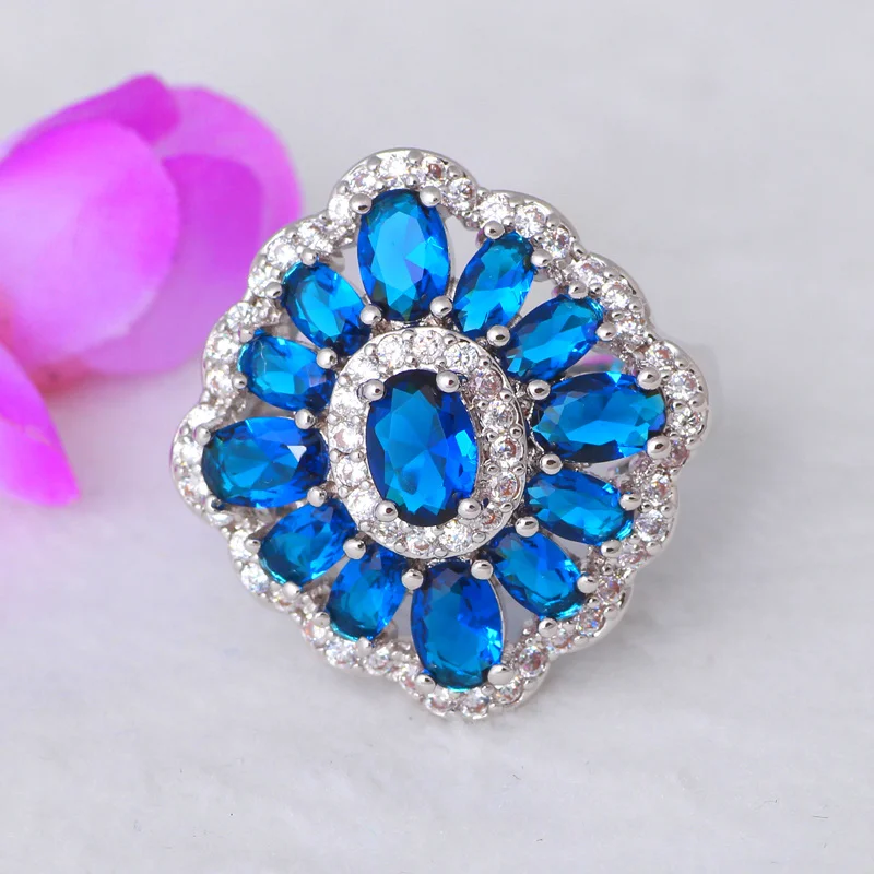 Ювелирные изделия для женщин изящные кольца стильные серебристые с голубым