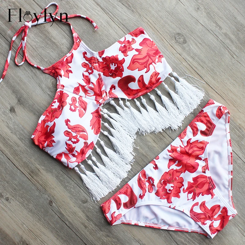 Floylyn винтажное сексуальное бикини купальник для женщин винтажный принт ремешки