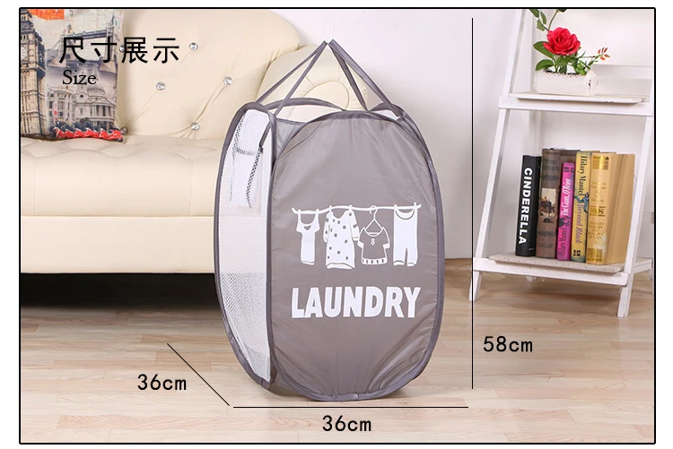 Foldable Pop Up Laundry Basket Washing Clothes Bag Hamper Nylon Mesh Storage Basket