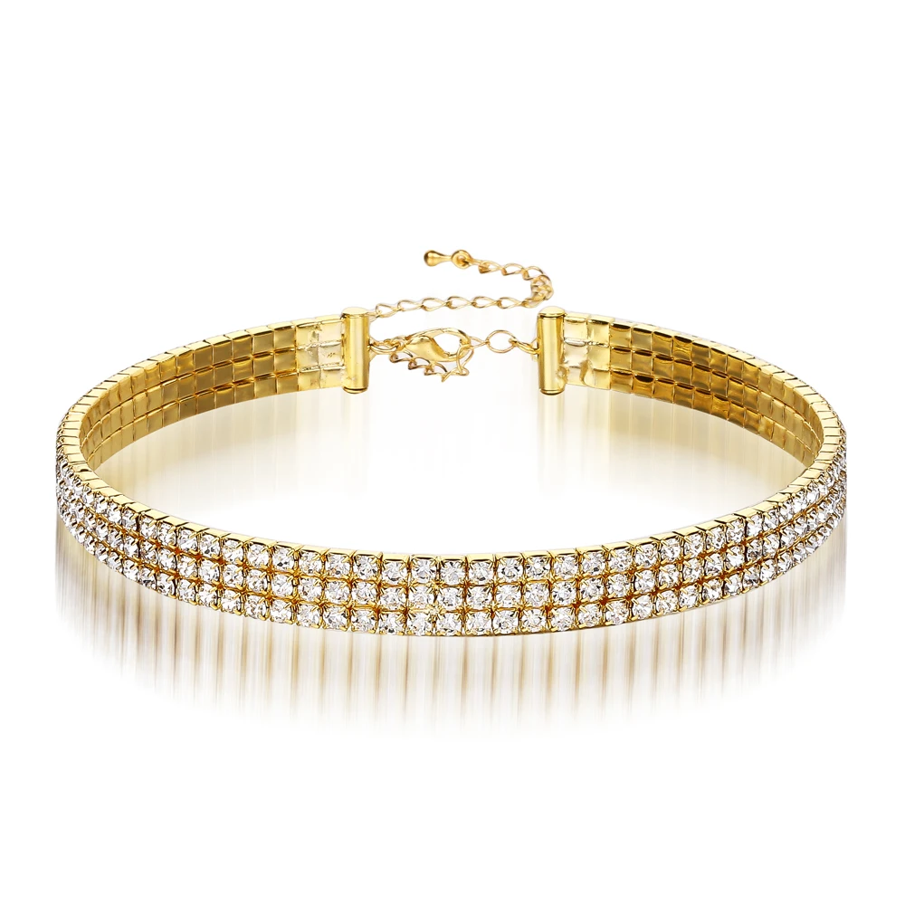 Кристалл Чокеры Для женщин jewelry стрейч 3 ROW Rhinestone колье Цепочки и ожерелья