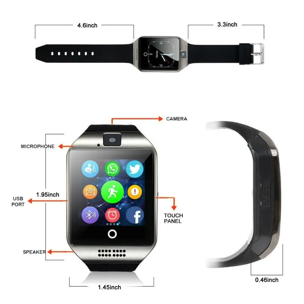 Smart Watches q18 camera Bluetooth watches for apple IOS Android Phone xiaomi samsung pk GT08 DZ09 smartwatch | Электроника