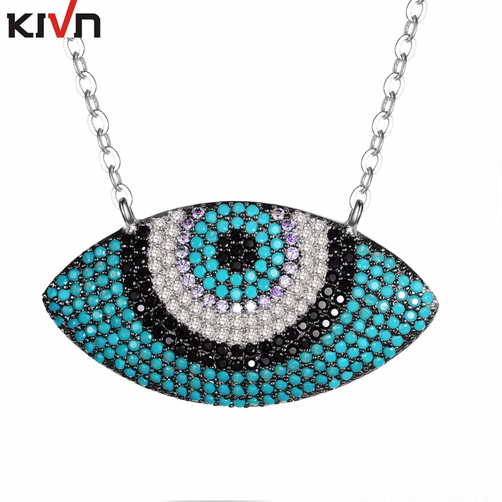 KIVN Fashion Jewelry Turkish Blue eye CZ Cubic Zirconia Womens Girls Bridal Wedding Pendants Necklaces Birthday Christmas Gifts | Украшения