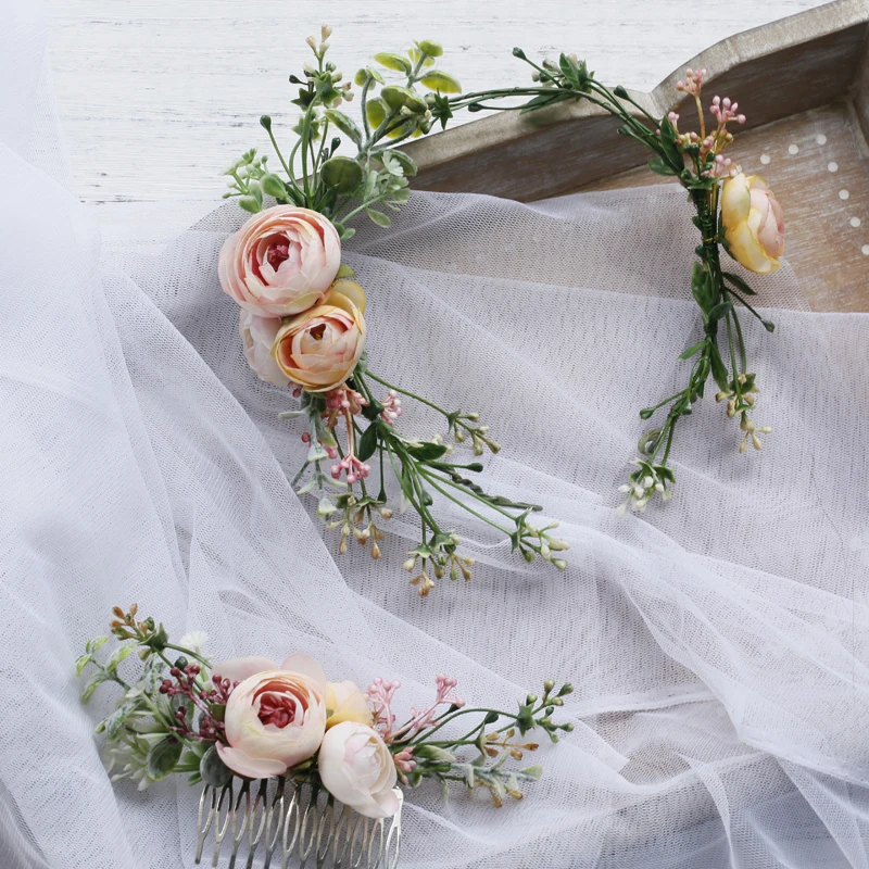 

Greenery Colorful Flower Hair Comb and Headband Bride Women Accessories for Wedding Ceremony