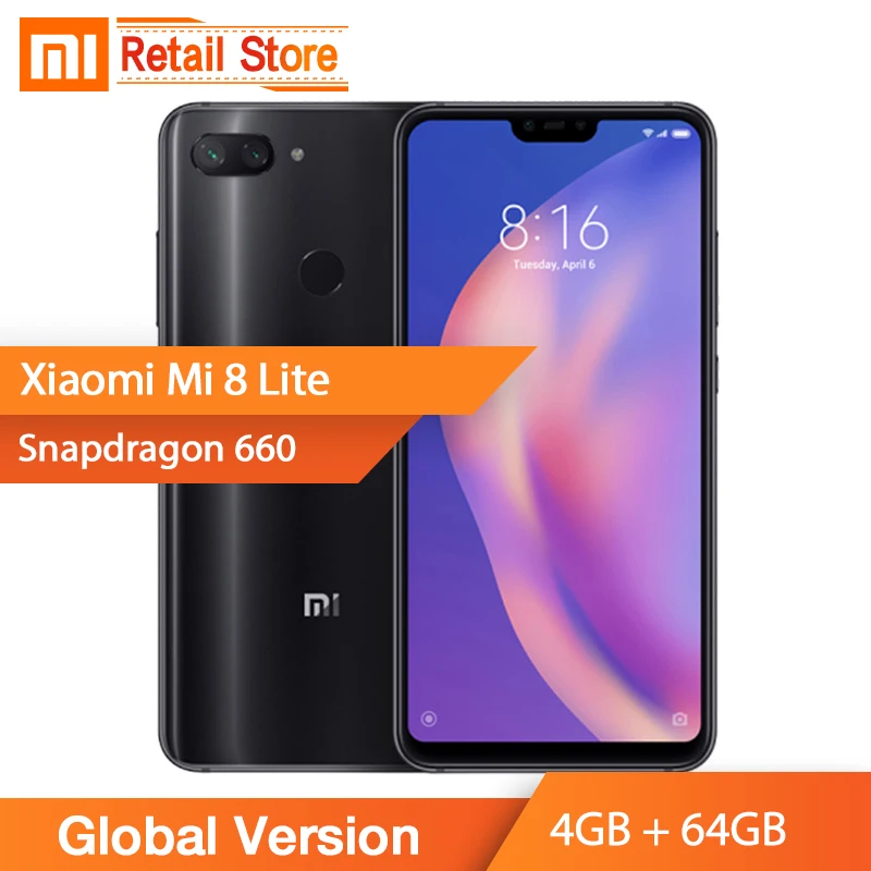 В наличии глобальная версия Xiaomi Mi 8 Lite 4 Гб 64 Snapdragon 660 Восьмиядерный 6 26 '񟱘*1080