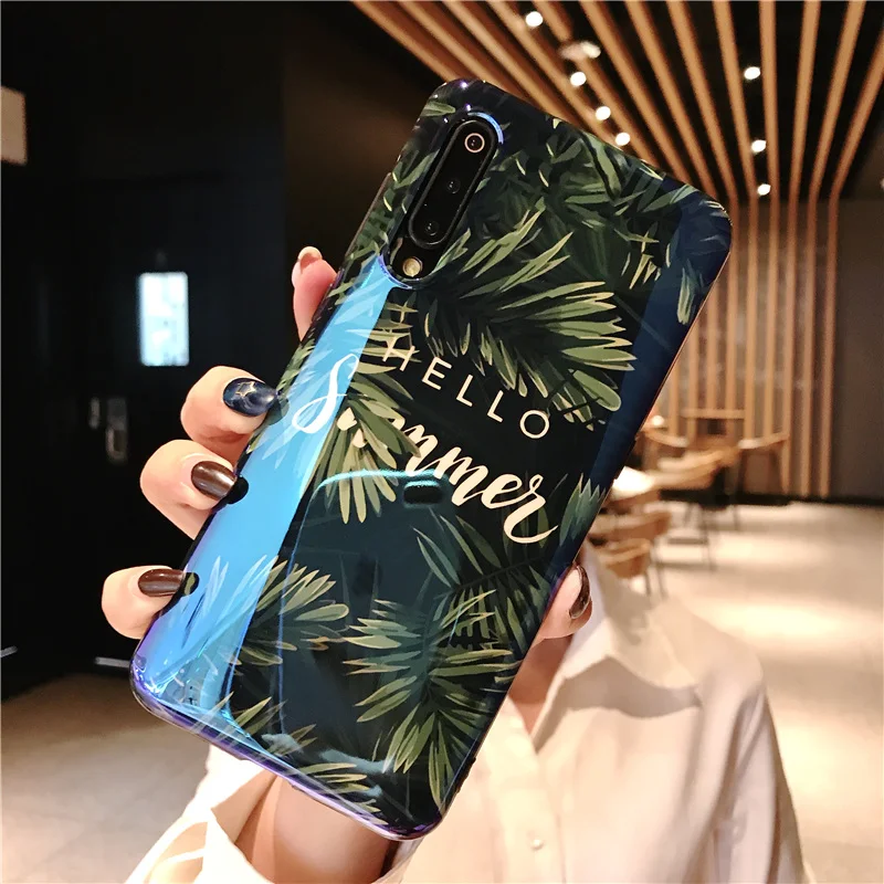 Redmi Note7 Pro Luxury Phone Case Green Pink Leaves ins Hot Style Mobile Cover For xiaom mi 8 A2 9SE redimi note 7 Couqe |