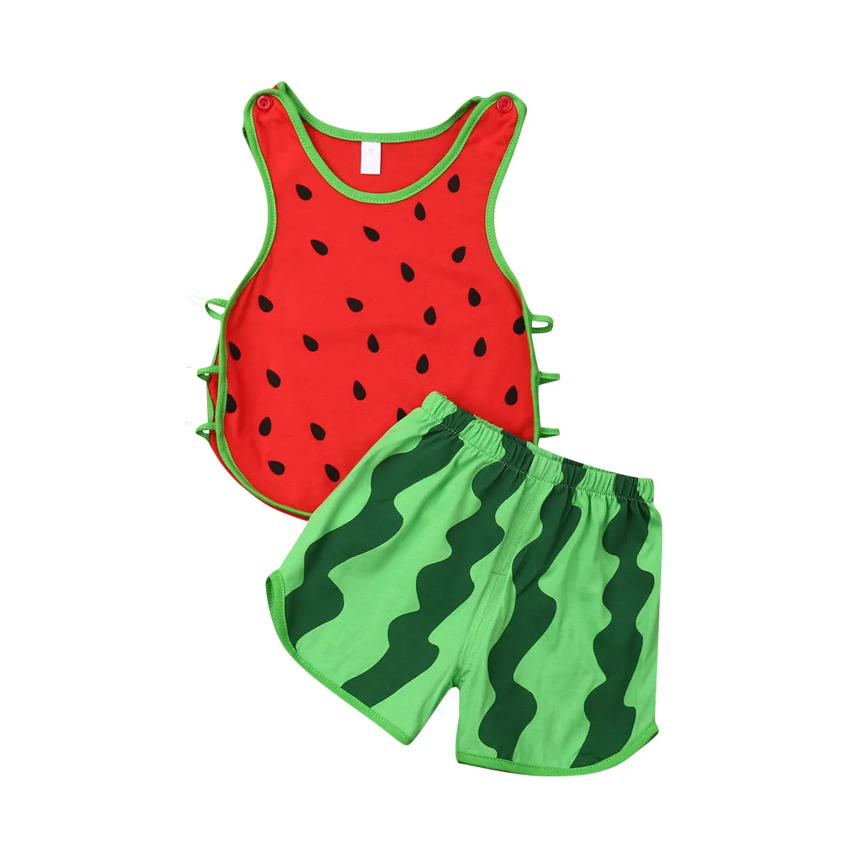 Summer Toddler Kid Baby Girls Boys Watermelon Tops Sleeveless Stripe Shorts Casual Outfit 2Pcs Set Clothes for Cute | Детская одежда и