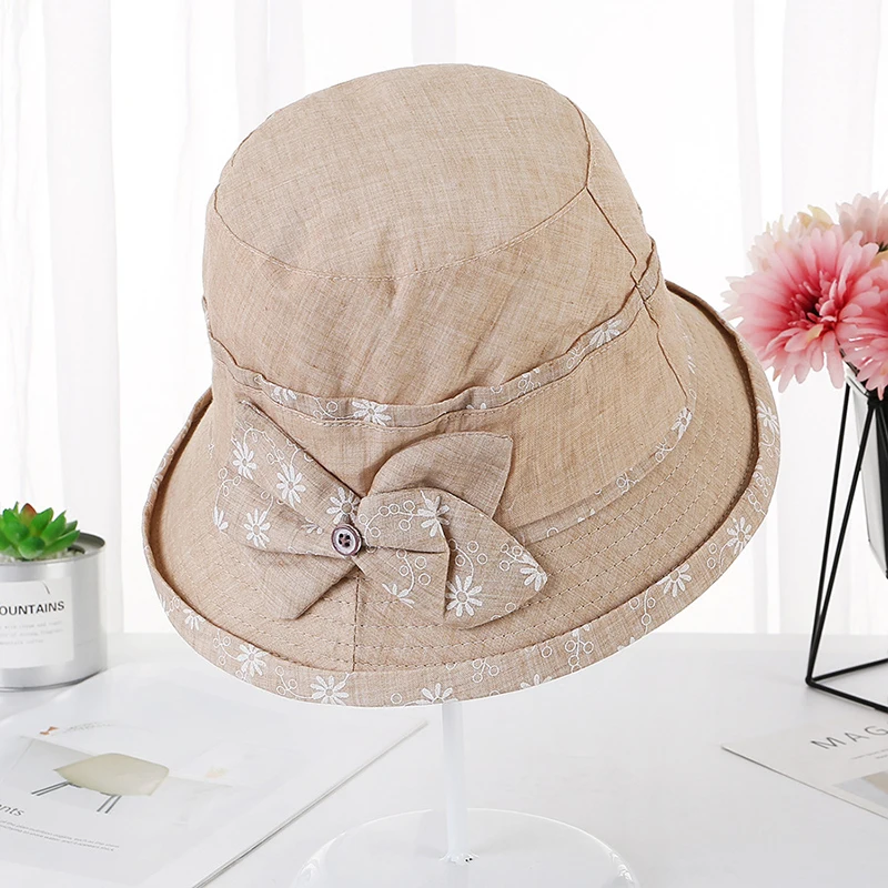 Dots Flanging Women Sun Hat Cotton Middle-Aged Mother Cap Lady Breathable Skull Beanie with Sweat Belt and Size Adjustabled | Аксессуары