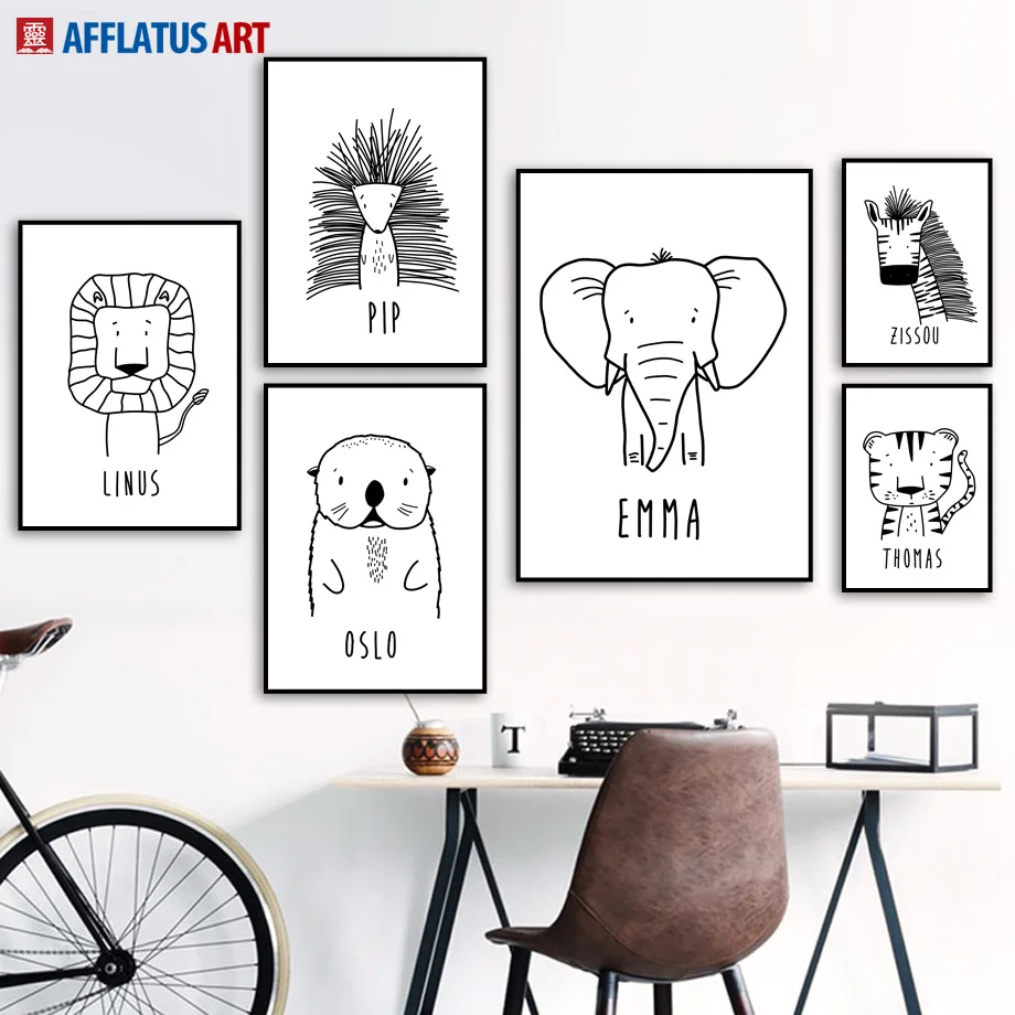 

Cartoon Elephant Lion Hedgehog Zebra Seal Tiger Nordic Posters And Prints Wall Art Canvas Painting Wall Pictures Kids Room Decor