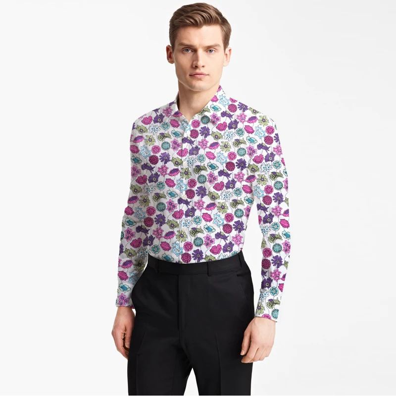 Гавайская хлопковая рубашка с принтом в виде маленькой розы Мужская модная