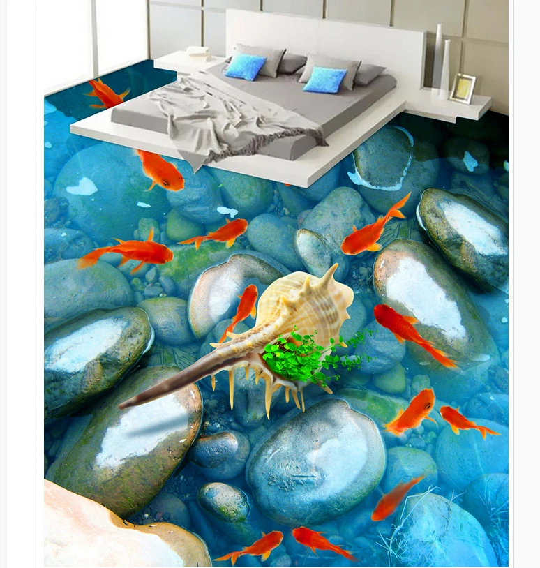Самоклеящиеся 3D обои из ПВХ для украшения дома реки воды золотой рыбки ванной