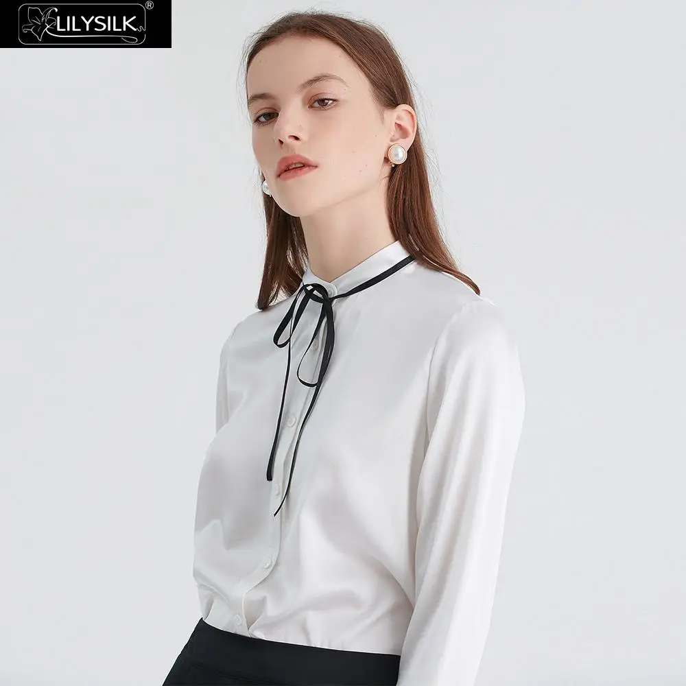 LilySilk шелковая блузка для женщин гладкий галстук на шее новинка бесплатная