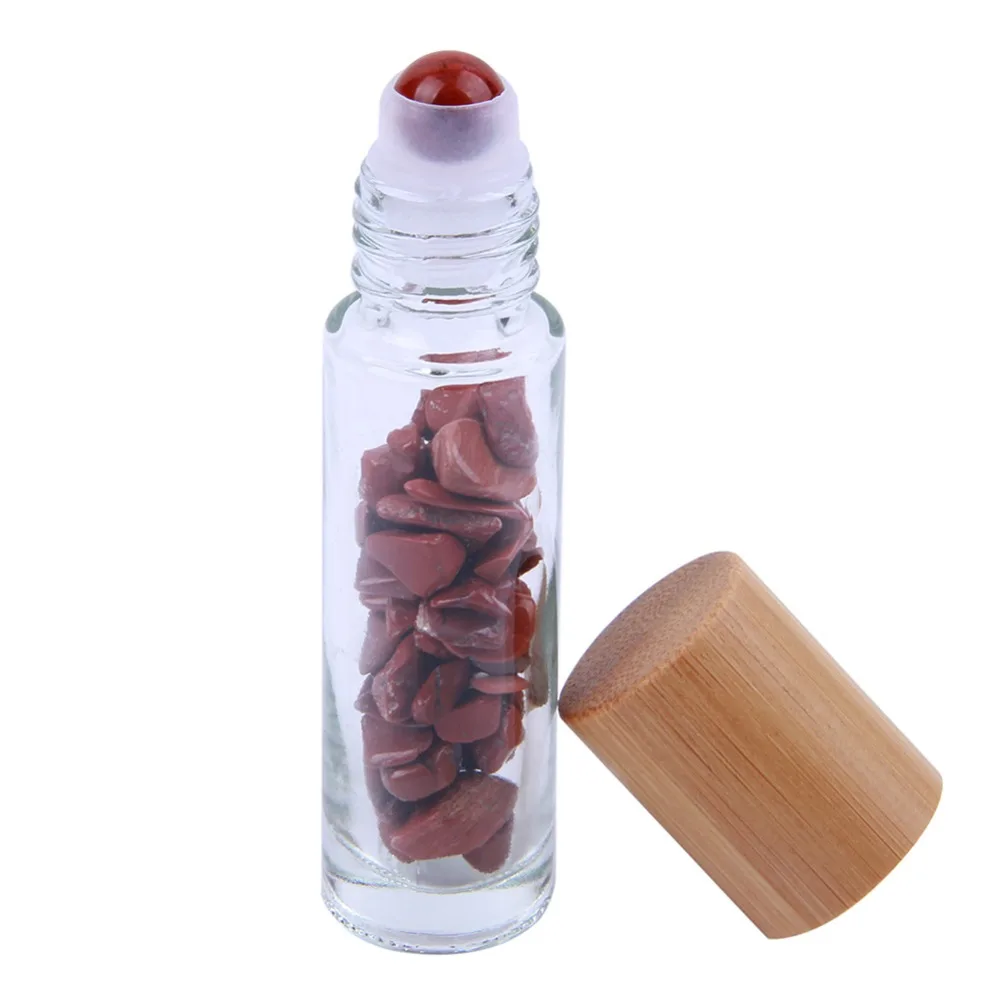 1pc Natural Semiprecious Stones Essential Oil Roller Ball Bottles 10ml Clear Glass With Bamboo Lid Caps Crystal Chips Inside | Дом и сад