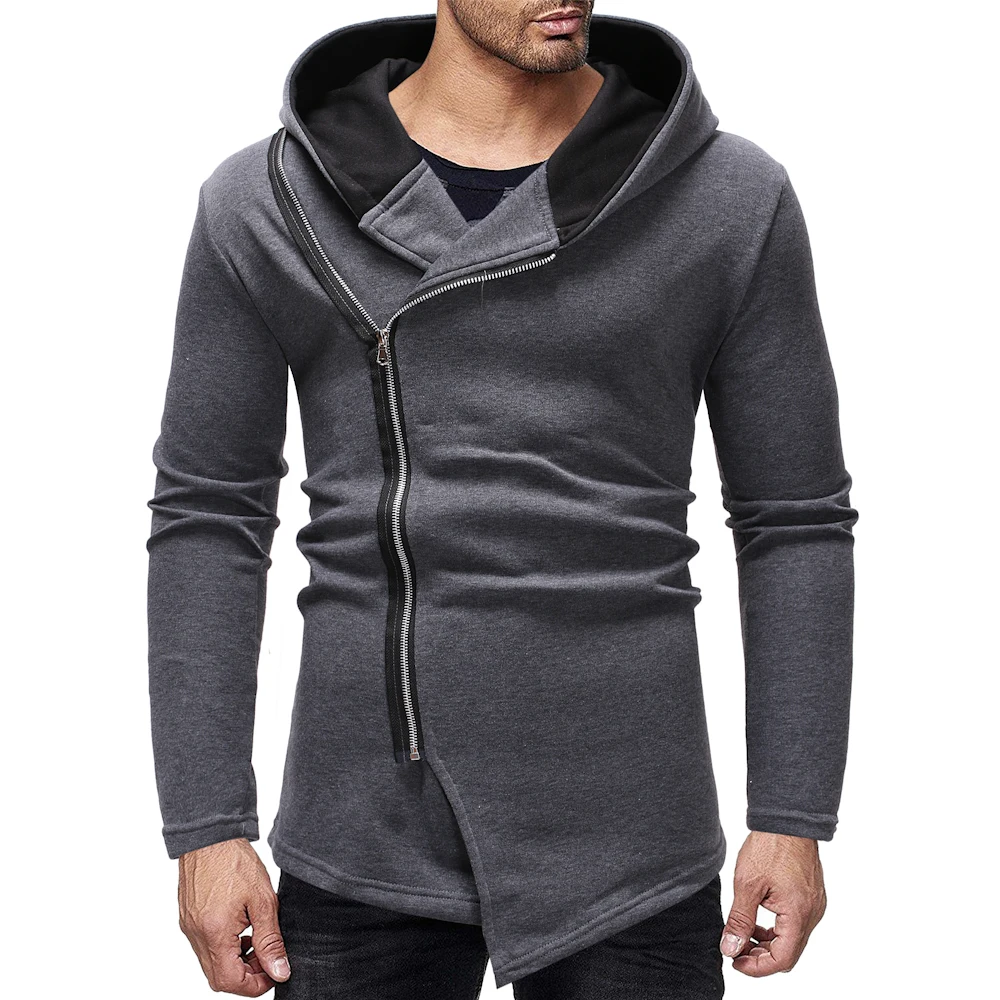 

2018 Men's fashion diagonal zipper design Hooded casual sweater hoodie men streetwear