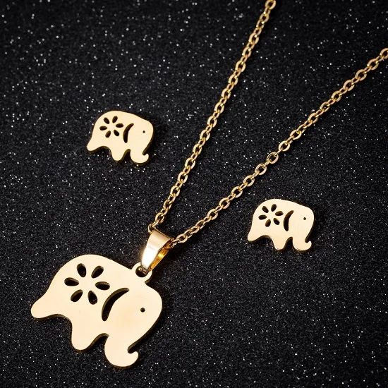 Gold Elephant Set Yiustar оригами hello kitty ожерелья из нержавеющей стали для женщин ювелирные изделия много милый сидя мультфильм кошка кулон Чокеры подарки для детей - Окраска металла: Gold Elephant Set