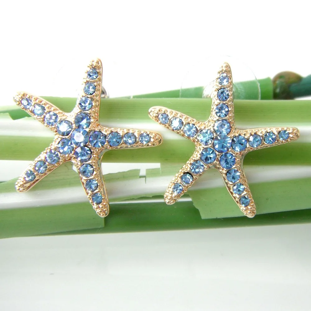Серьги-гвоздики в форме морской звезды Navachi желто-голубые серьги со стразами SMT2554