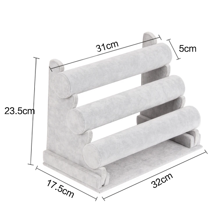 TONVIC Оптовая Серый ледяной бархат ювелирные изделия дисплей T бар Съемный 3 уровня