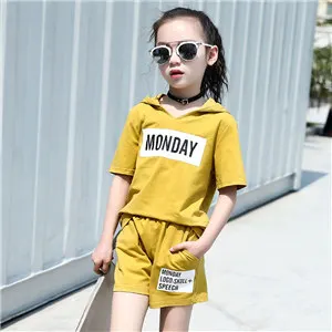 Yellow Детский летний модный комплект одежды для больших девочек топ с короткими рукавами+ шорты спортивный костюм детский модный костюм для девочек - Цвет: Yellow
