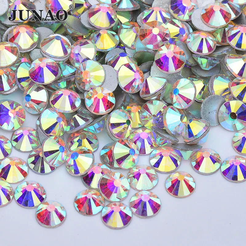 JUNAO ss6 ss12 ss16 ss20 ss30 Блестящие кристаллы AB стеклянные стразы для ногтей с плоской