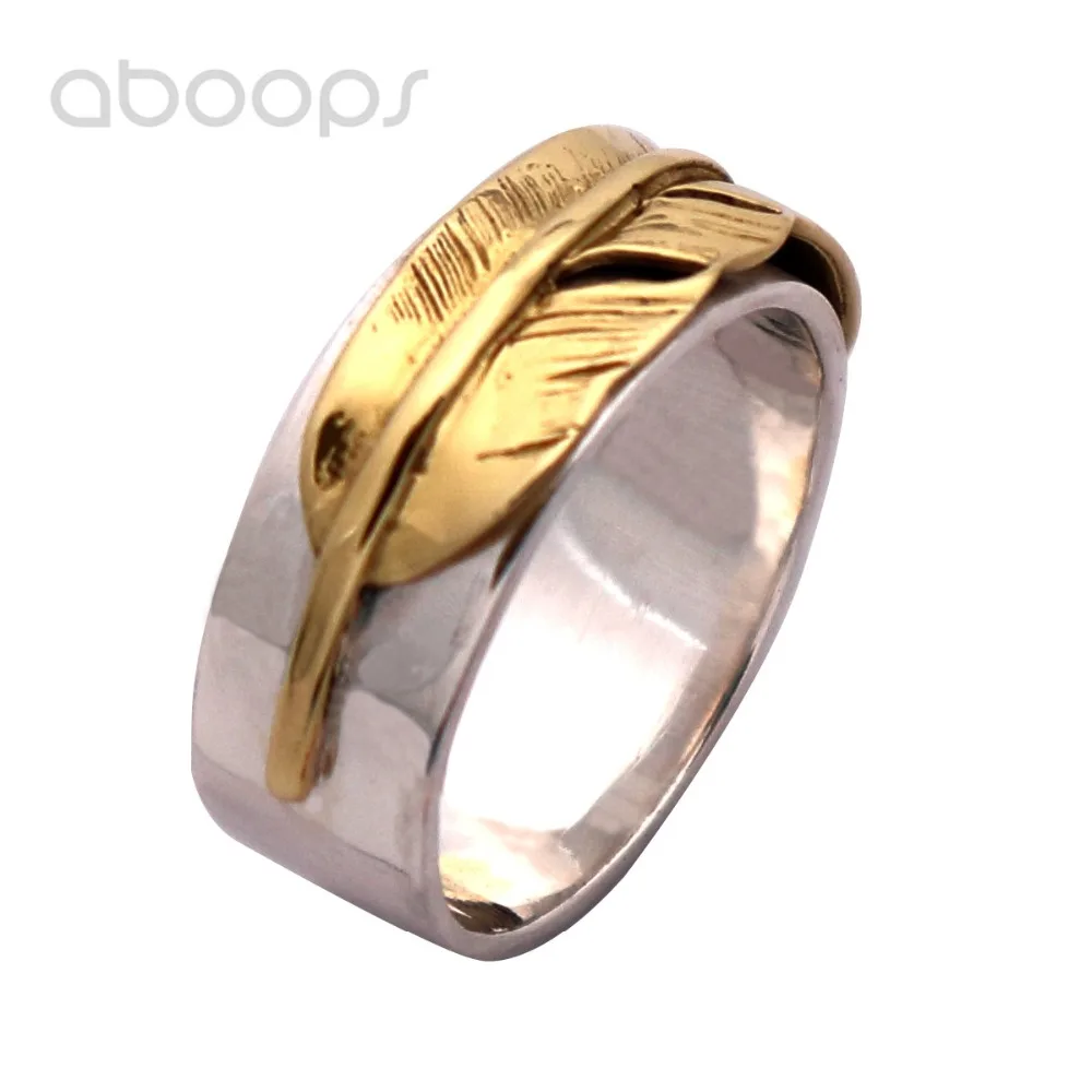 

Two Tone 925 Sterling Silver Band Ring with Gold Feather for Men Women,8mm,Free Shipping