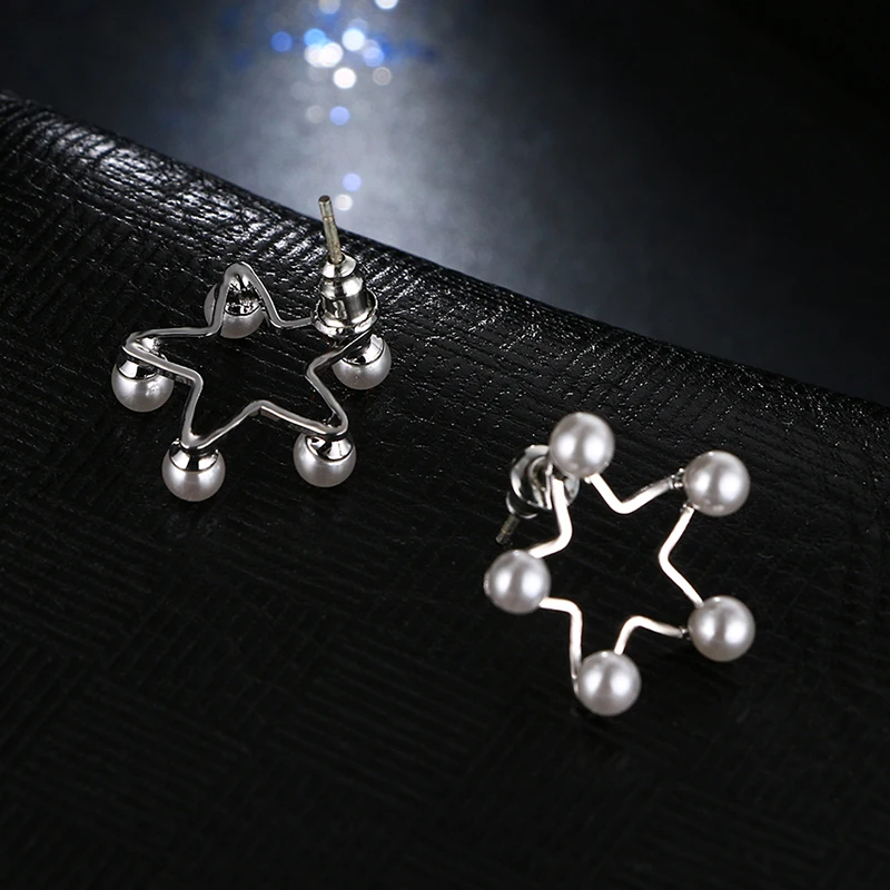 Женские серьги гвоздики с искусственным жемчугом в форме звезды и морской