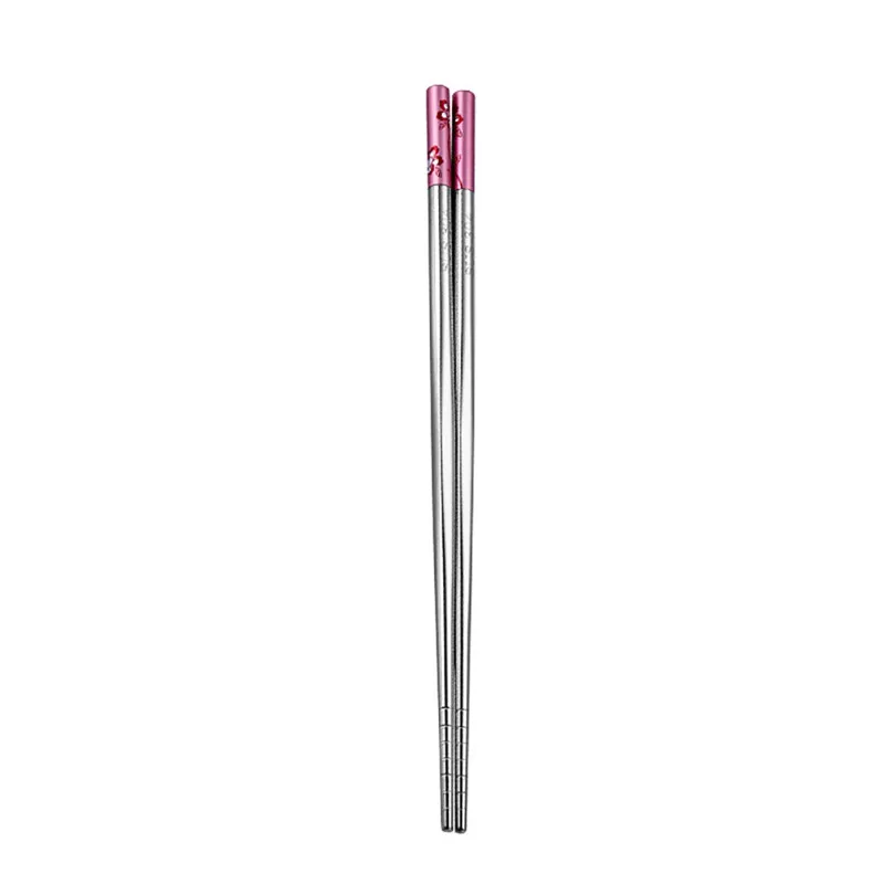 1 пара длина палочки для еды посуда для суши нержавеющая сталь Длина белый цветочный узор противоскользящие Дракон Металл Железо портативный jj25 - Цвет: Розовый