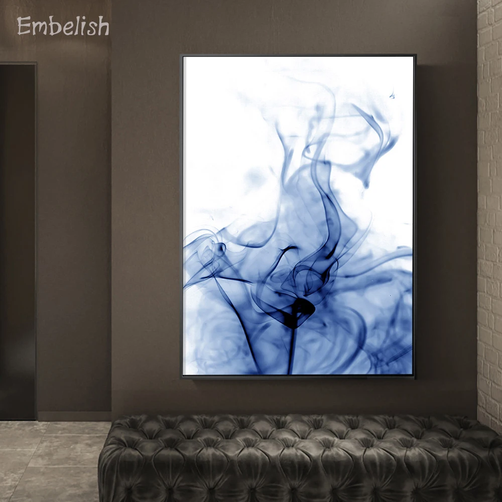 Embelish 1 Pieces Nordic Style Watercolor Blue Smoke HD Print On Canvas Paintings For Living Room Modern Wall Pictures Artworks | Дом и сад