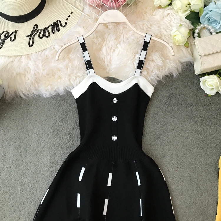 ALPHALMODA вязаное платье на подтяжках однобортное с высокой талией приталенное ТРАПЕЦИЕВИДНОЕ шикарное короткое летнее вязаное платье Сарафан для женщин