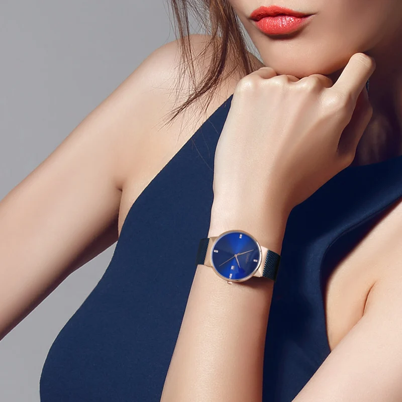 Bestdon ультра тонкие стальные сетчатые часы женские модные с бриллиантами