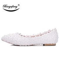 bao ya fang ladies lace floret shoes fashion pearl brides wedding shoes bridesmaid dress shoes sweet banquet flats