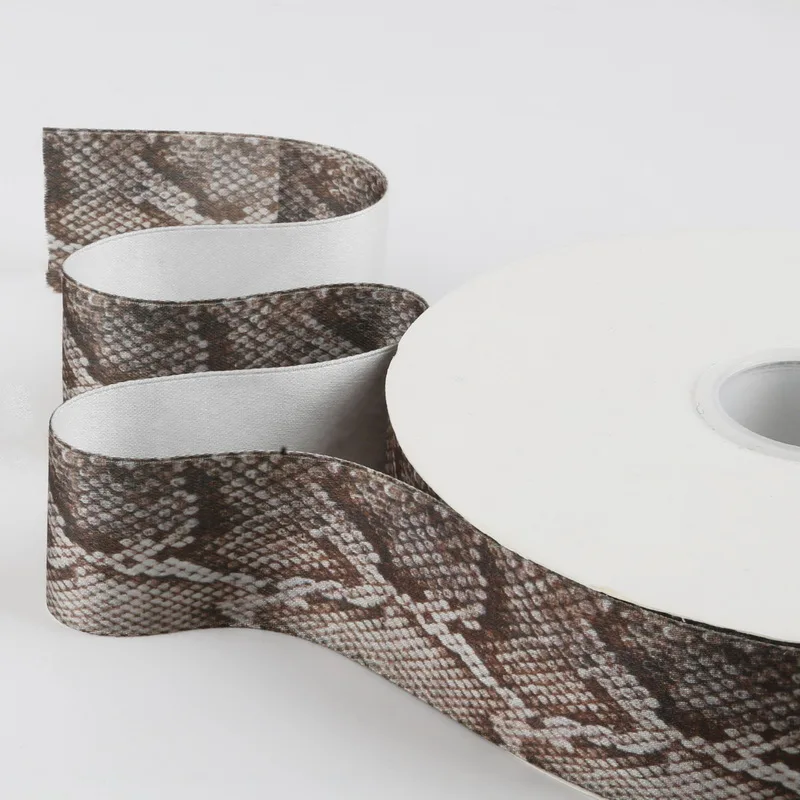 Snake Skin and Leopard Pattern Printed Poly Cotton Ribbon for Party Home Wedding Decoration Gift Wrapping Garment Accessories - Цвет: Light Brown 4cm