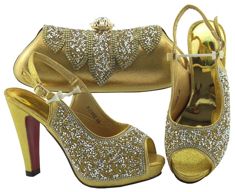 Black shining crystal Italian shoes with matching bag lady and rhinestone African set for party | Обувь