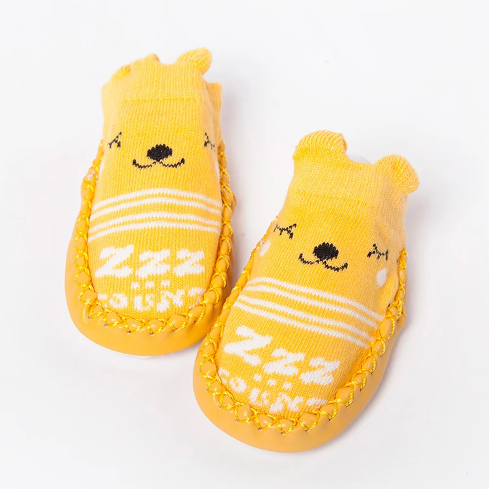 yellow Детские носки-тапочки, Нескользящие теплые хлопковые носки для прогулок для маленьких мальчиков и девочек 0-3 лет(12 см темно-синего цвета - Цвет: yellow