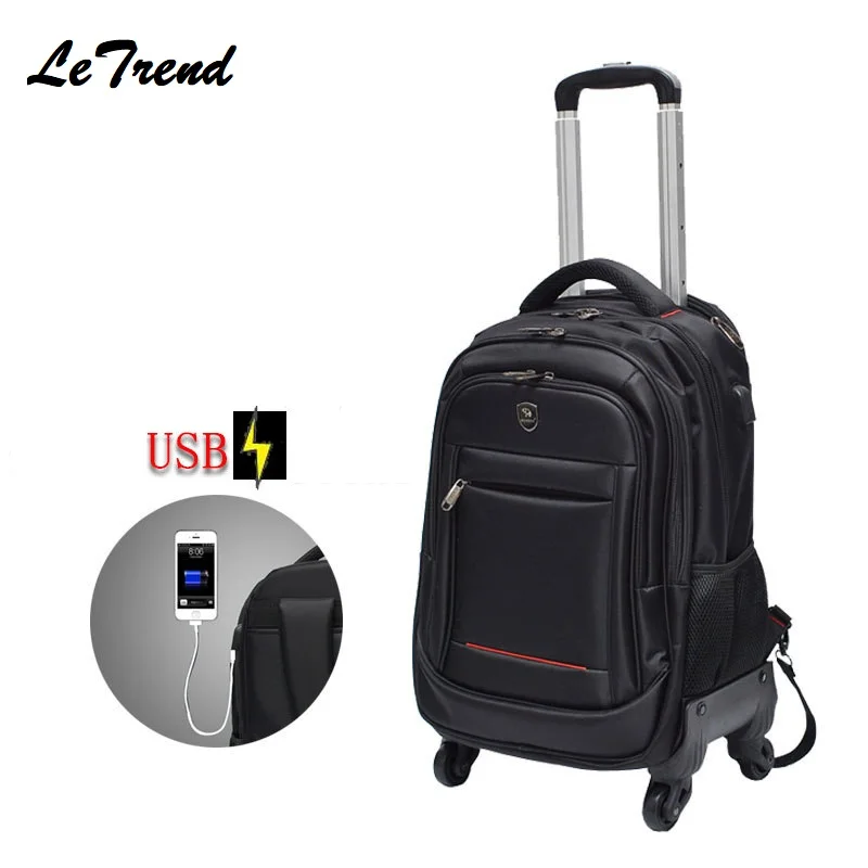 

USB Multifunction Rolling Luggage Boarding Spinner Backpack Shoulder Travel Bag Casters Trolley Carry On Wheels School Bag
